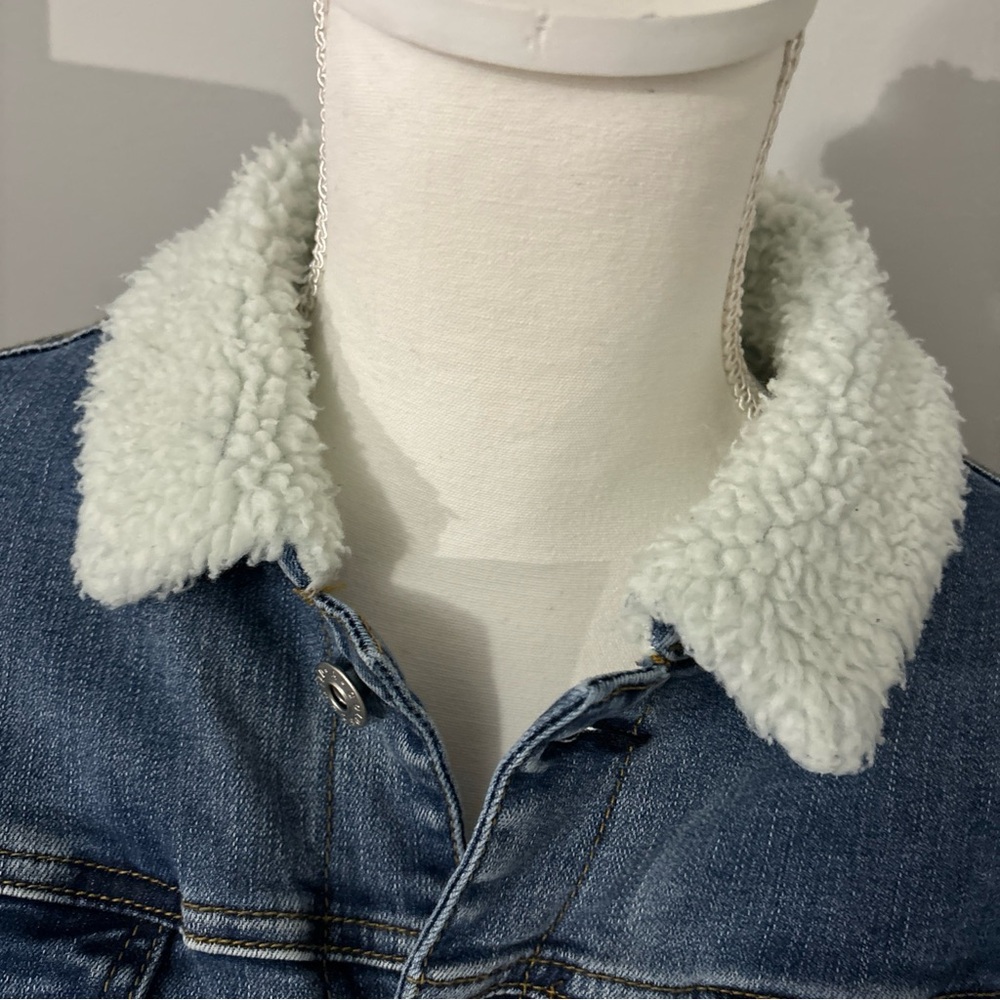 AG Adriano Goldschmied Denim Jacket Reversible Plaid Sleeves Sherpa Collar Large - Picture 3 of 16